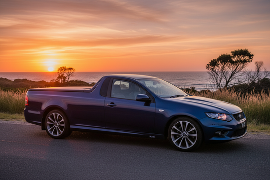 2012 ford falcon ute. taken at sunset. dark blue colour