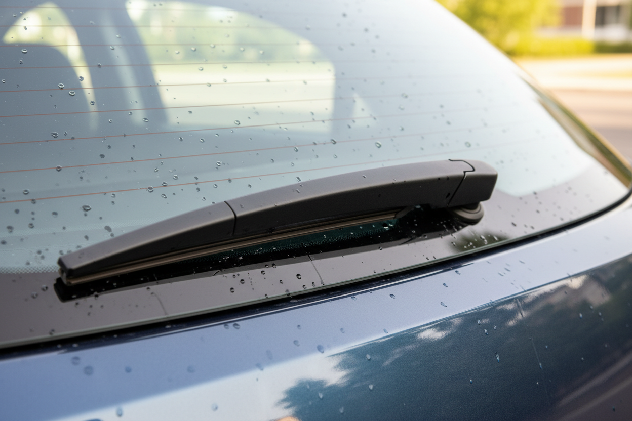 close up view of a rear windscreen wiper